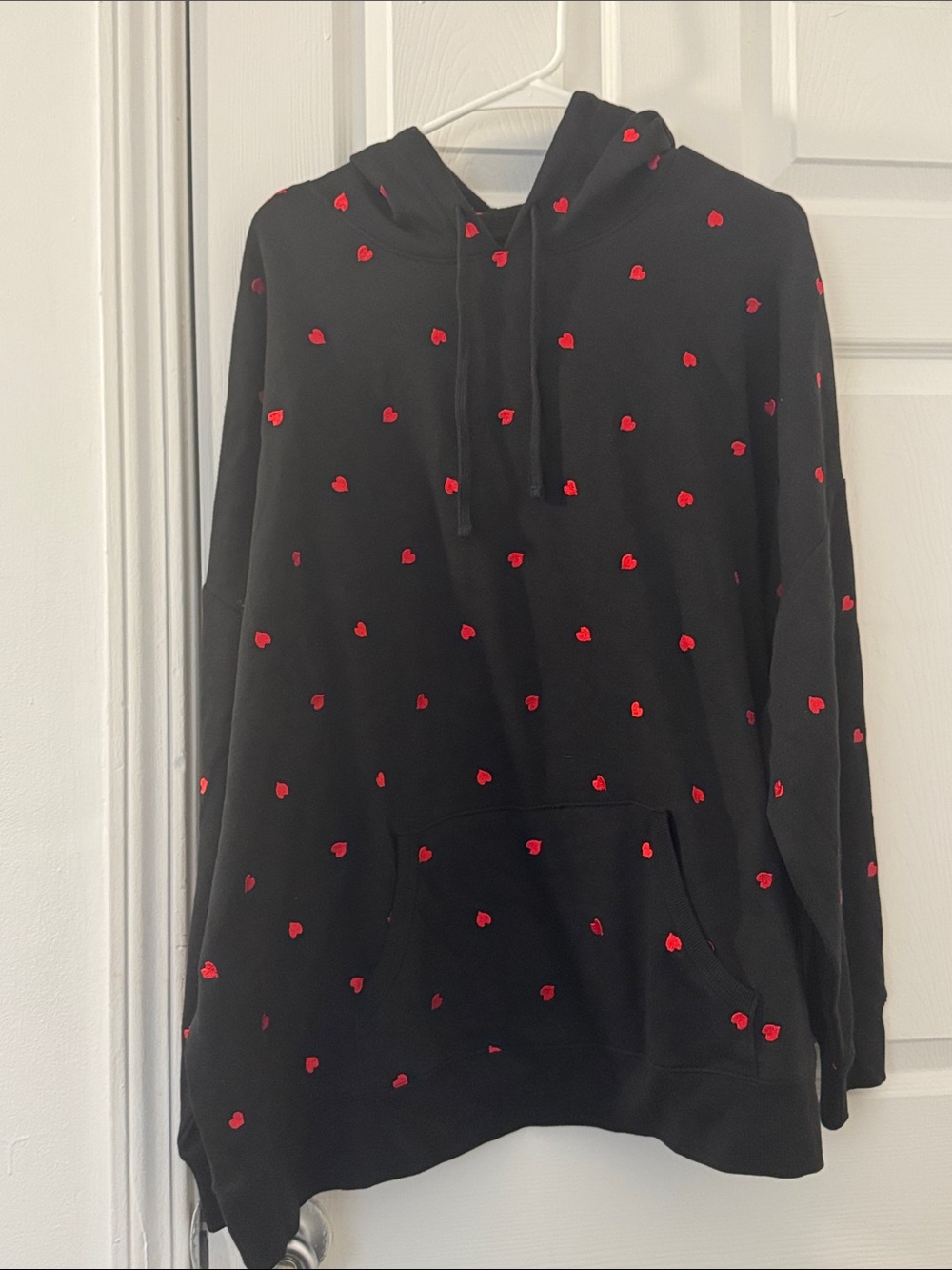 Black Hoodie with Red Heart Print